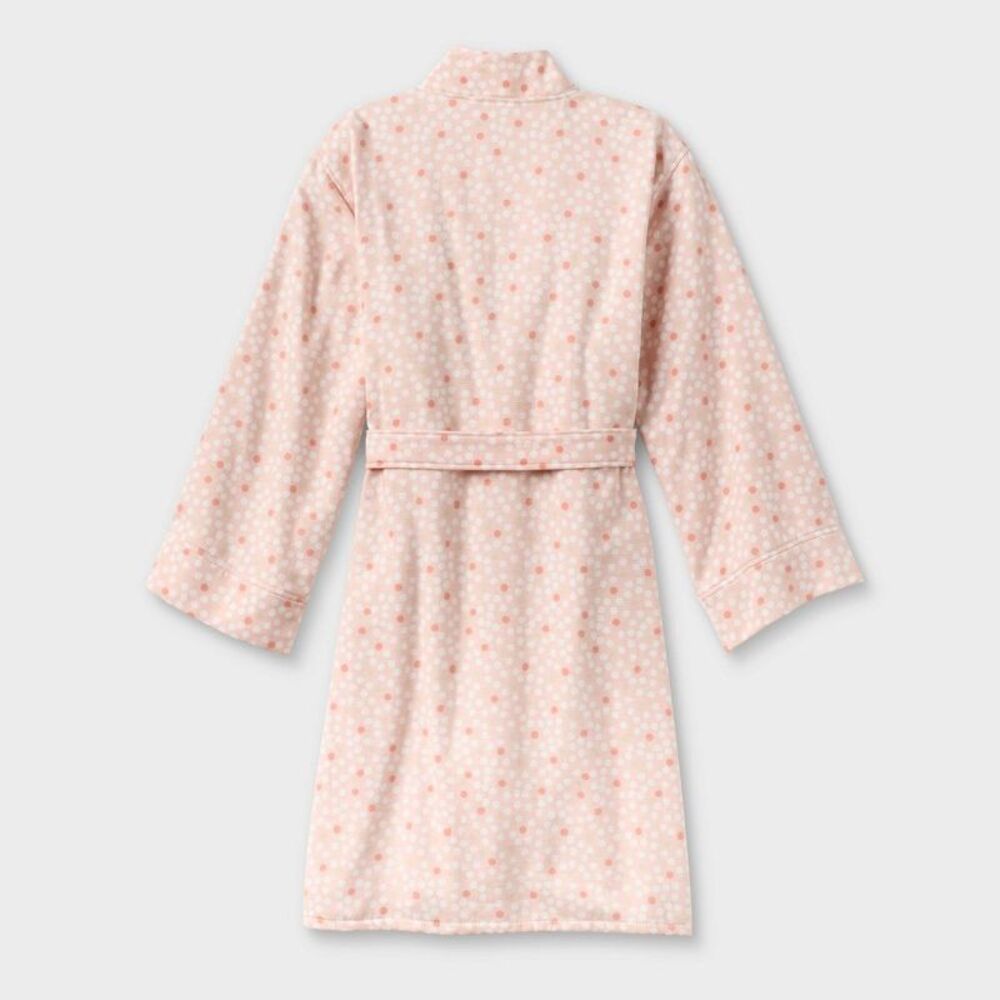Room Essentials - S/M Dotted Bath Robe With Kimono Collar Pink - Roo White - Picture 2 of 4